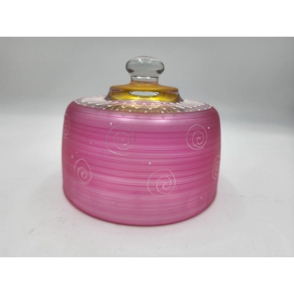 Cheese Dome Frosted Hand Painted Pink White Glass by Golden Hill Studio - Picture 2 of 10